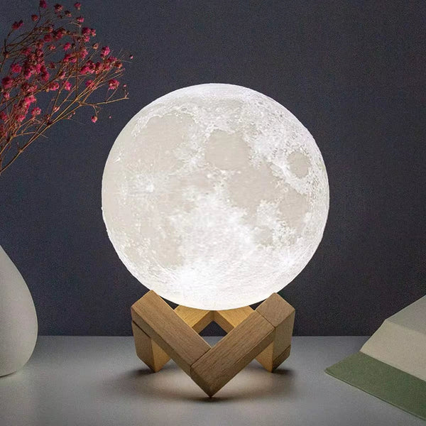 8cm LED Moon Lamp – Battery Powered Night Light with Stand